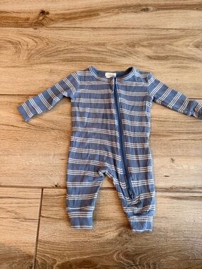 Petit Lem Blue and White Striped One-Piece Zip Romper